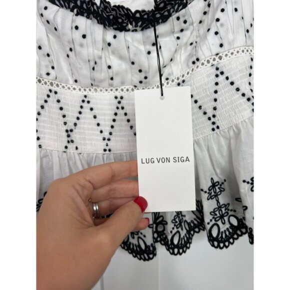 NWT Lug Von Siga Embroidered Scallop Sienna Top Off White and Black Size: 8 - Picture 4 of 8